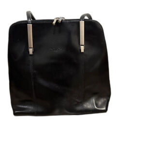 Solano Paris Black Leather Shoulder Bag with silver metal accents.